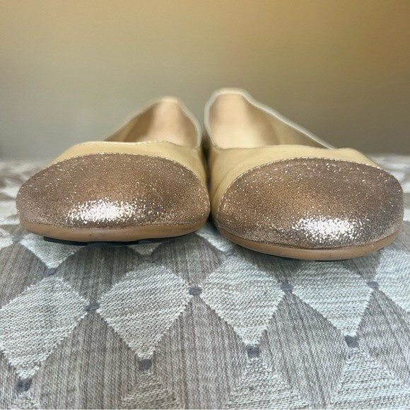 Jimmy Choo Tan Beige Ballet Flats with Sparkly Gold Toe Women EU 39.5 US 9 - 9.5 - Picture 7 of 14